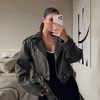 Damen cropped Kunstlederjacke mit asymmetrischem Reißverschluss und weichem Innenfutter R&B