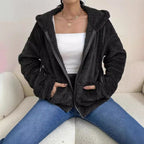 Damen kuschelige Fleecejacke mit Kapuze und seitlichen Taschen R&B