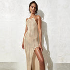 Damen elegantes, transparentes Maxikleid mit zarten Häkelverzierungen R&B