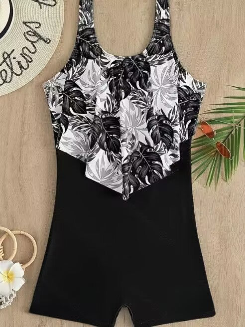 Damen Einteiliger Badeanzug mit floralem Oberteil R&B