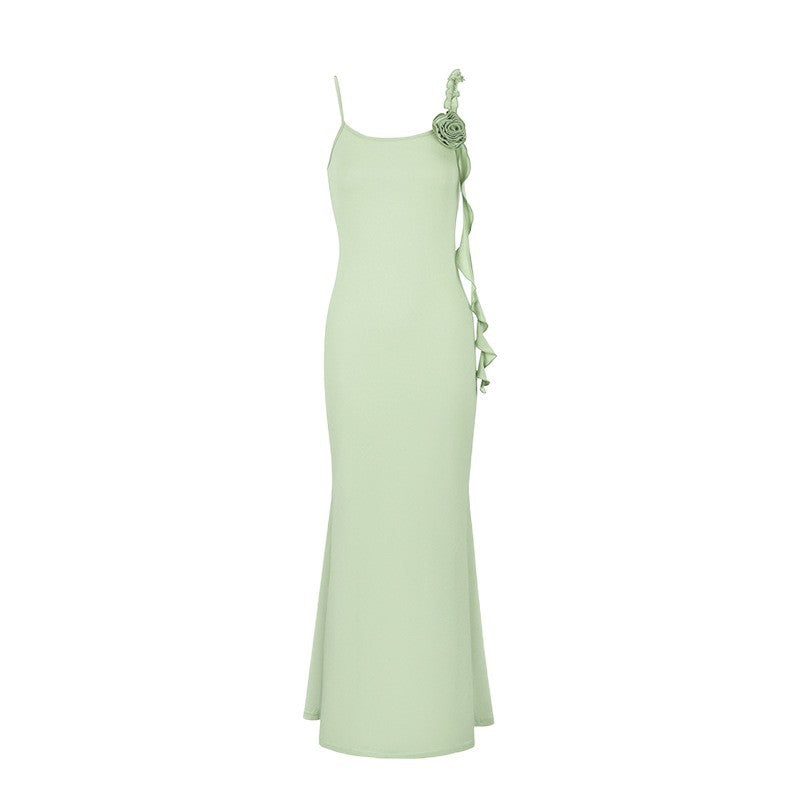 Damen Elegantes Maxikleid mit floralem Necktie und asymmetrischen Rüschen R&B