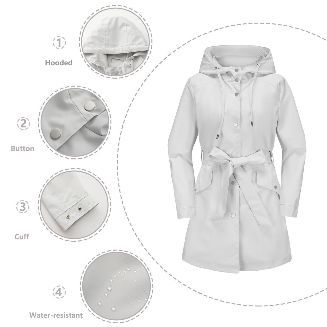 Damen wasserfeste Übergangsjacke mit verstellbarem Kapuzenkragen und Taillengürtel R&B