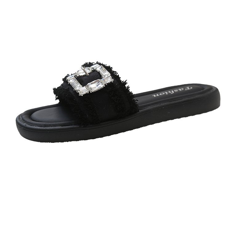 Damen elegante Mules mit glamourösem Strassakzent R&B