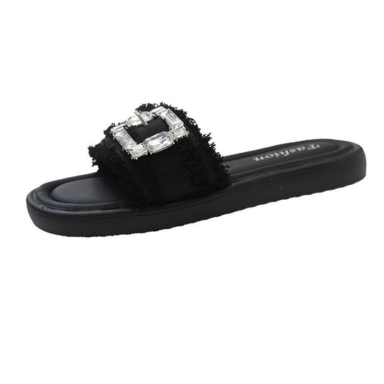 Damen elegante Mules mit glamourösem Strassakzent R&B