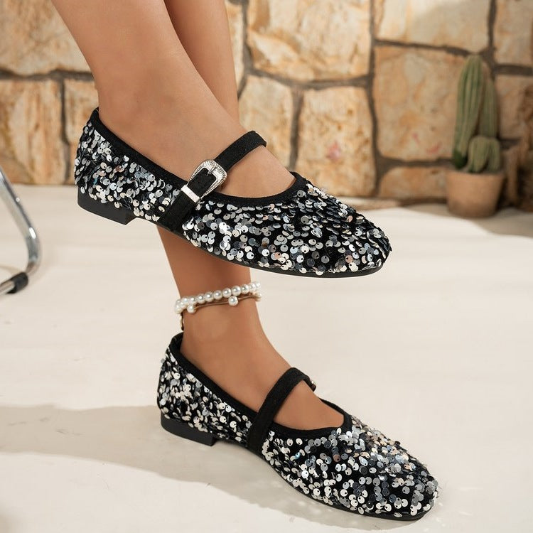 Damen Glitzernde Ballerinas mit verstellbarem Riemchen R&B