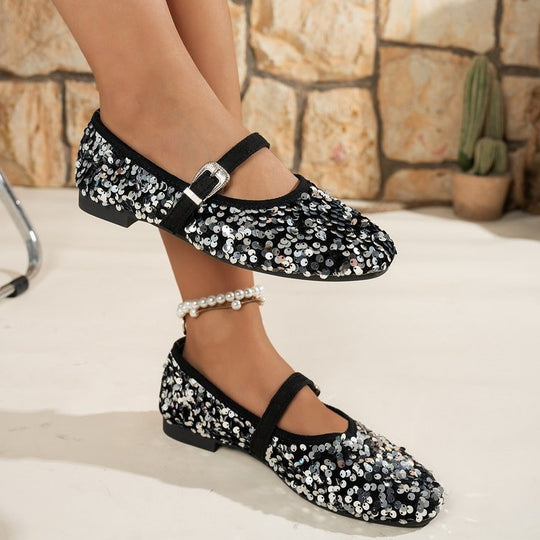 Damen Glitzernde Ballerinas mit verstellbarem Riemchen R&B