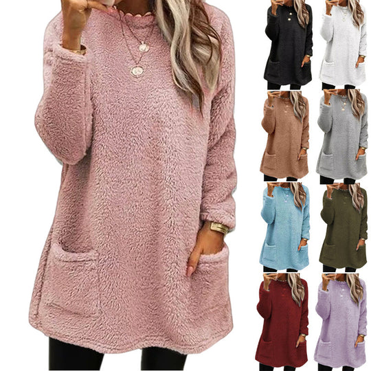 Damen kuscheliger Oversized-Pullover mit Taschen R&B