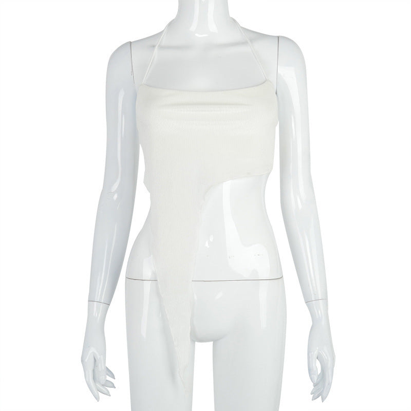 Damen asymmetrisches Crop-Top mit feinem Rippdesign und tiefem Ausschnitt R&B
