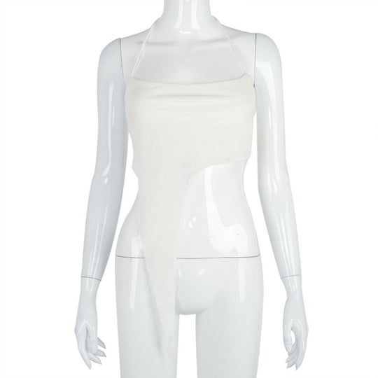 Damen asymmetrisches Crop-Top mit feinem Rippdesign und tiefem Ausschnitt R&B