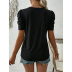 Damen T-Shirt mit Puffärmeln und Spitzenapplikationen R&B