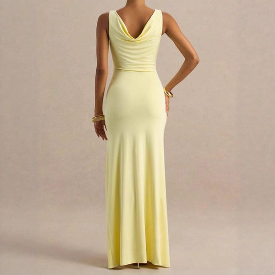 Damen Elegantes Abendkleid mit tiefem V-Ausschnitt und seitlichen Rüschendetails R&B
