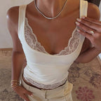 Damen Spitzen-Crop-Top mit schmalen Trägern und elastischem Unterbrustband R&B