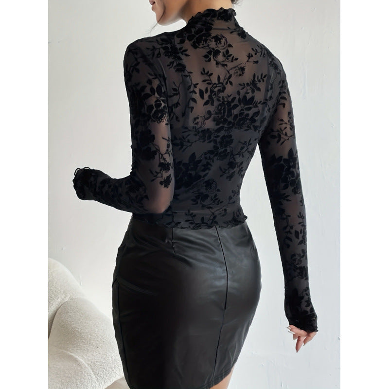 Damen Langarmshirt mit floralem Chiffon und transparenten Details R&B