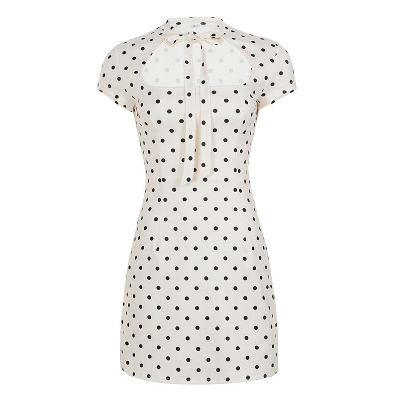 Damen Polka-Dots Minikleid mit R&Brnem Kragen und verspieltem Schleifendetail R&B