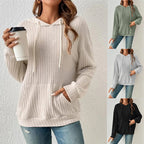Damen Lässiger Waffle-Hoodie mit Kängurutasche und Kapuze R&B