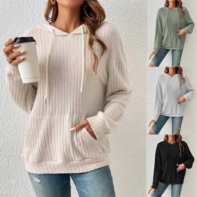 Damen Lässiger Waffle-Hoodie mit Kängurutasche und Kapuze R&B