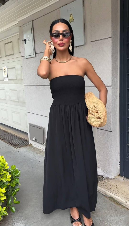 Damen Maxikleid mit elegantem Oberteil und fließendem Rock R&B