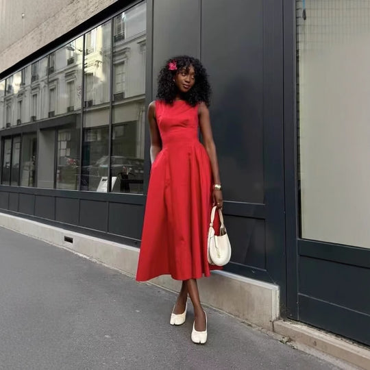 Damen Maxikleid mit elegantem, fließendem Schnitt und Rundhalsausschnitt R&B