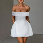 Damen Off-Shoulder Minikleid mit schimmerndem Bustier-Oberteil R&B
