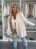 Damen Elegante Oversized Blazerjacke mit tiefem Revers und praktischen Taschen R&B