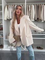 Damen Elegante Oversized Blazerjacke mit tiefem Revers und praktischen Taschen R&B
