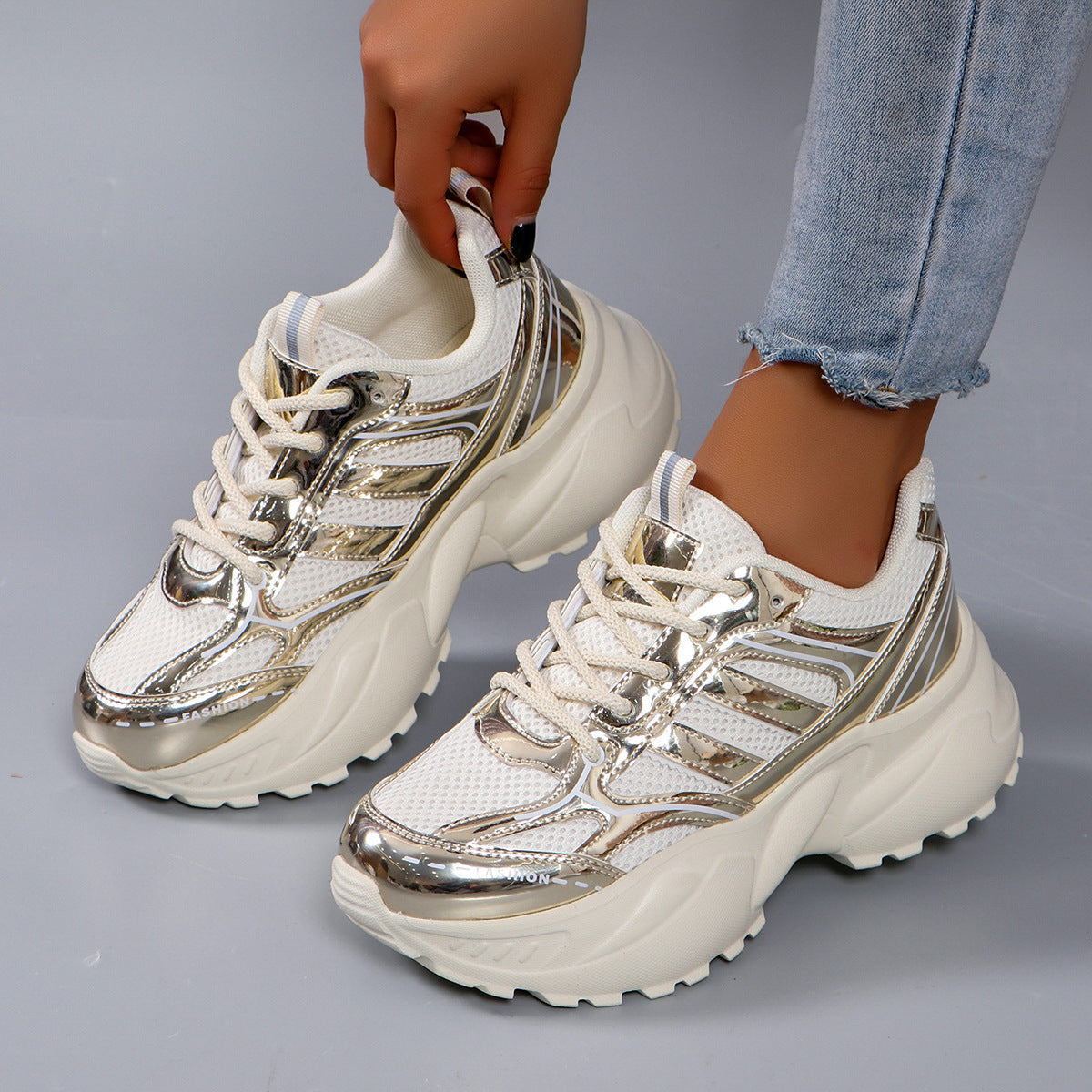 Damen Sportliche Chunky Sneakers mit atmungsaktiver Mesh-Oberfläche