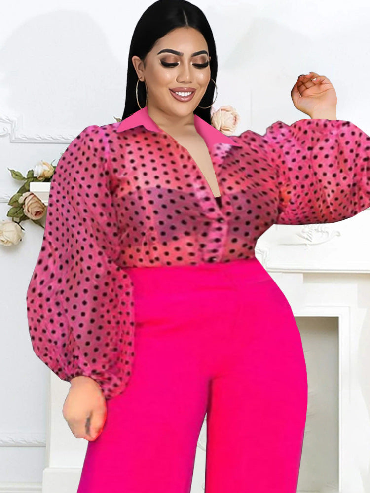 Damen Bluse mit transparenten Puffärmeln und Modellkragen R&B