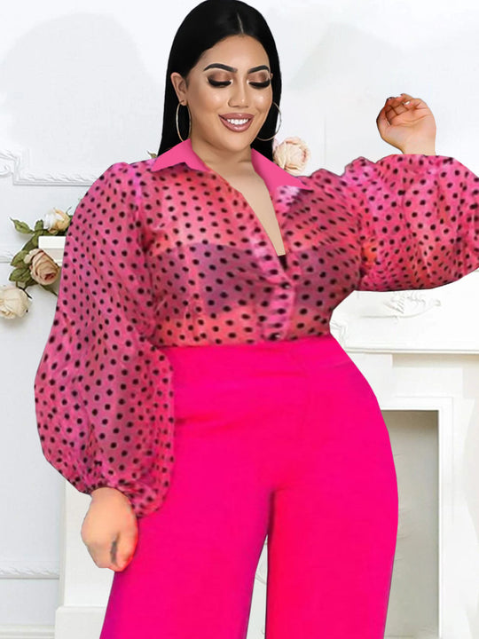 Damen Bluse mit transparenten Puffärmeln und Modellkragen R&B