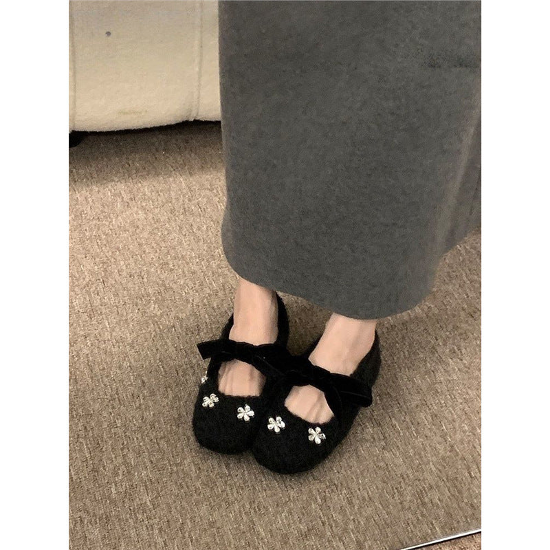 Damen modische Ballerinas mit floralem Dekor und Veloursdetails R&B