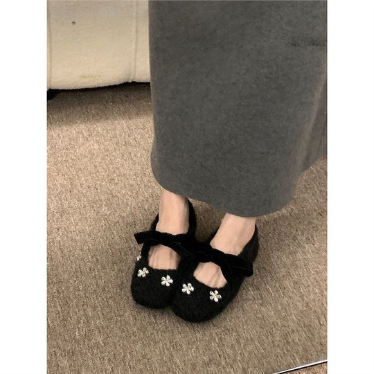 Damen modische Ballerinas mit floralem Dekor und Veloursdetails R&B