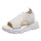 Damen Bequeme Plateau-Sandalen mit ergonomischem Riemendesign und atmungsaktiver Strickoberfläche R&B