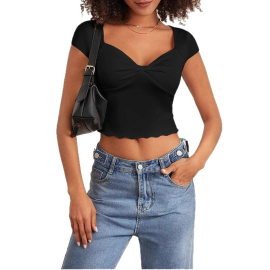 Damen Crop-Top mit herzförmigem Ausschnitt und Raffung R&B