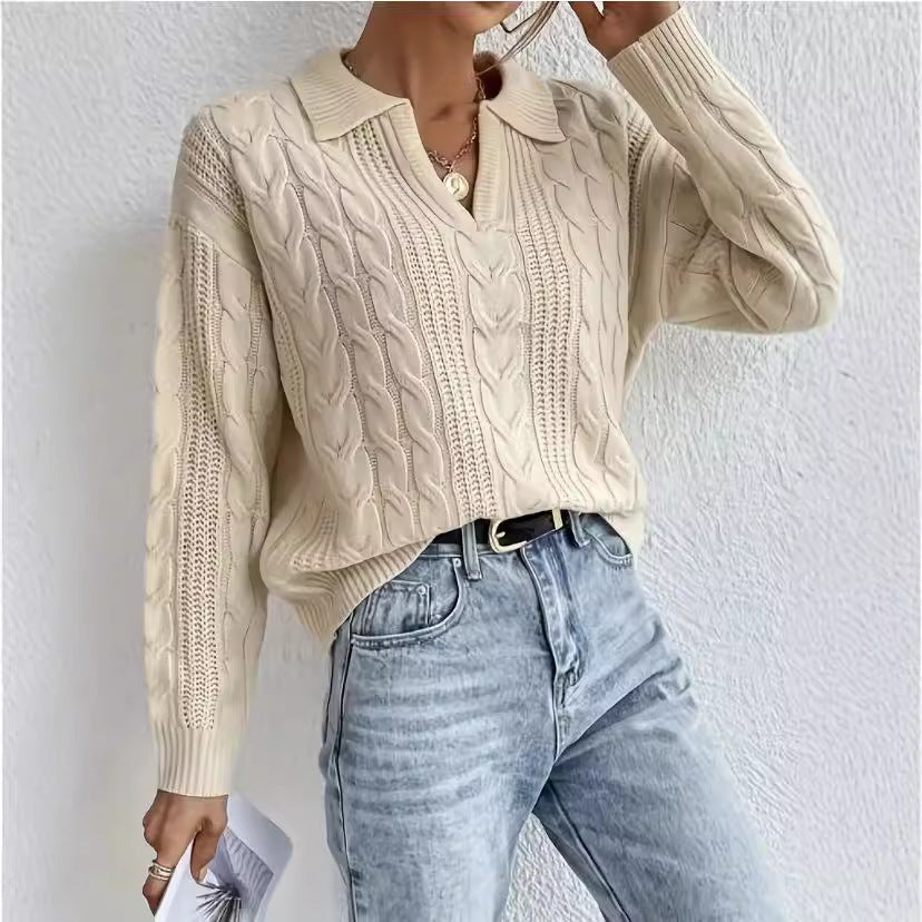 Damen Grobstrickpullover mit V-Ausschnitt und soften Struktur R&B