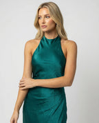 Damen Satin Maxikleid asymmetrisch mit Beinschlitz