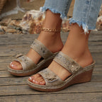 Damen Elegante und bequeme Wedge-Sandalen mit floralen Applikationen