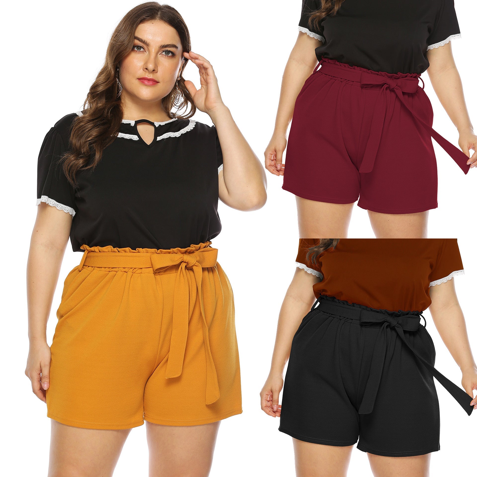 Damen modisches Oberteil mit Rüschenärmel und eleganten Shorts R&B