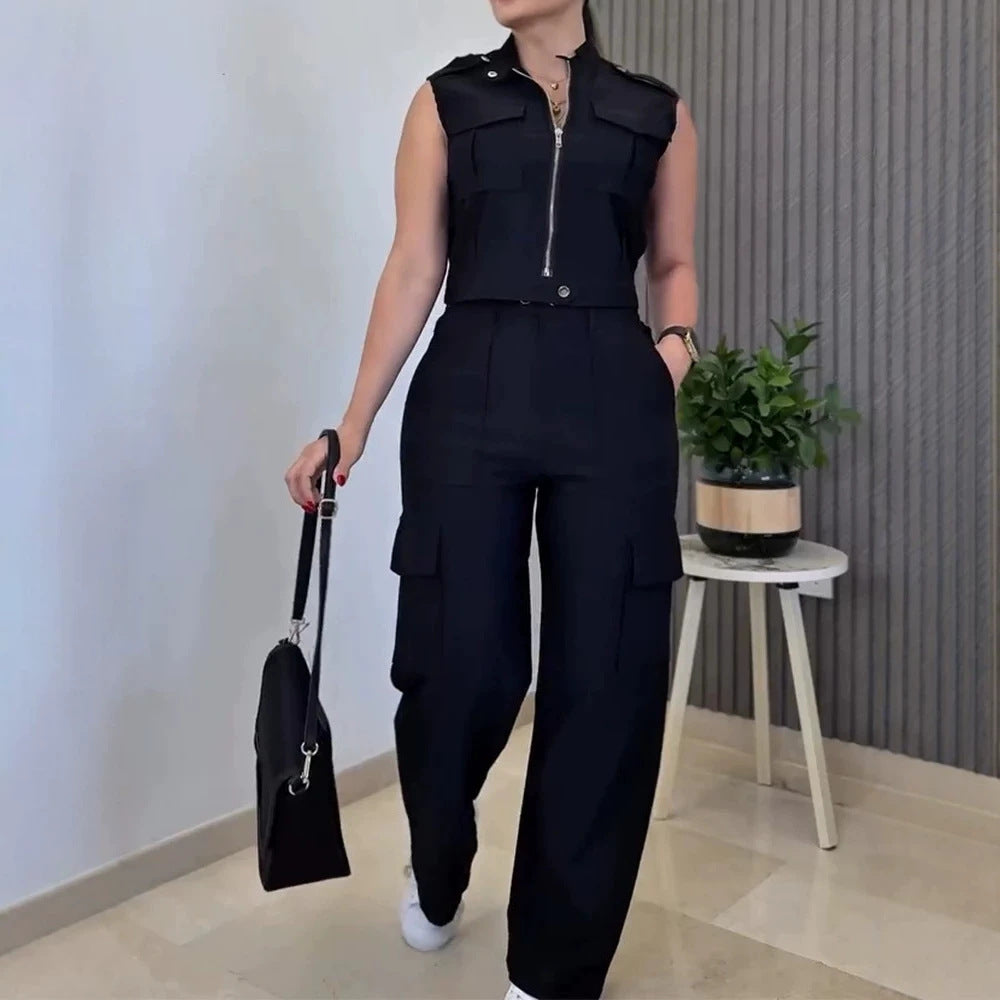 Damen Cargo-Jumpsuit mit kurzem Oberteil und praktischen Taschen R&B