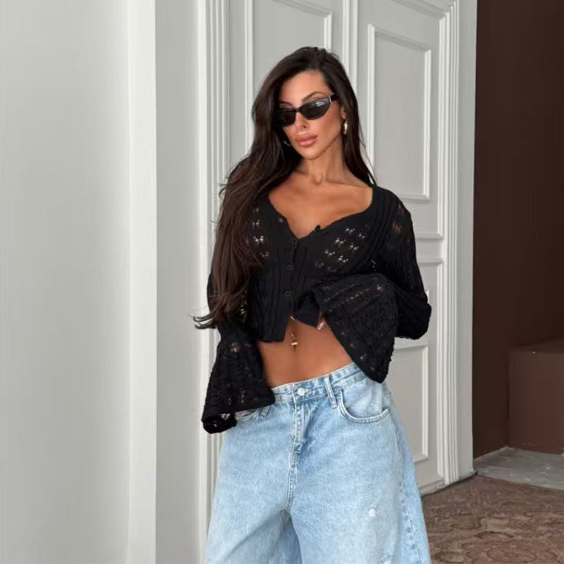 Damen Strickjacke im filigranen Design mit herzförmigen Ausschnitten R&B