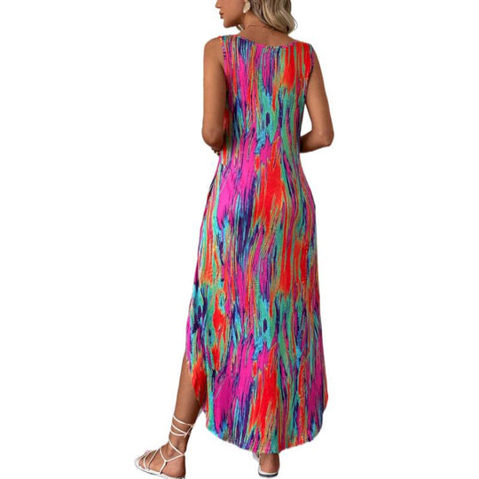 Damen Maxikleid mit seitlichen Taschen und modischem Streifenmuster R&B