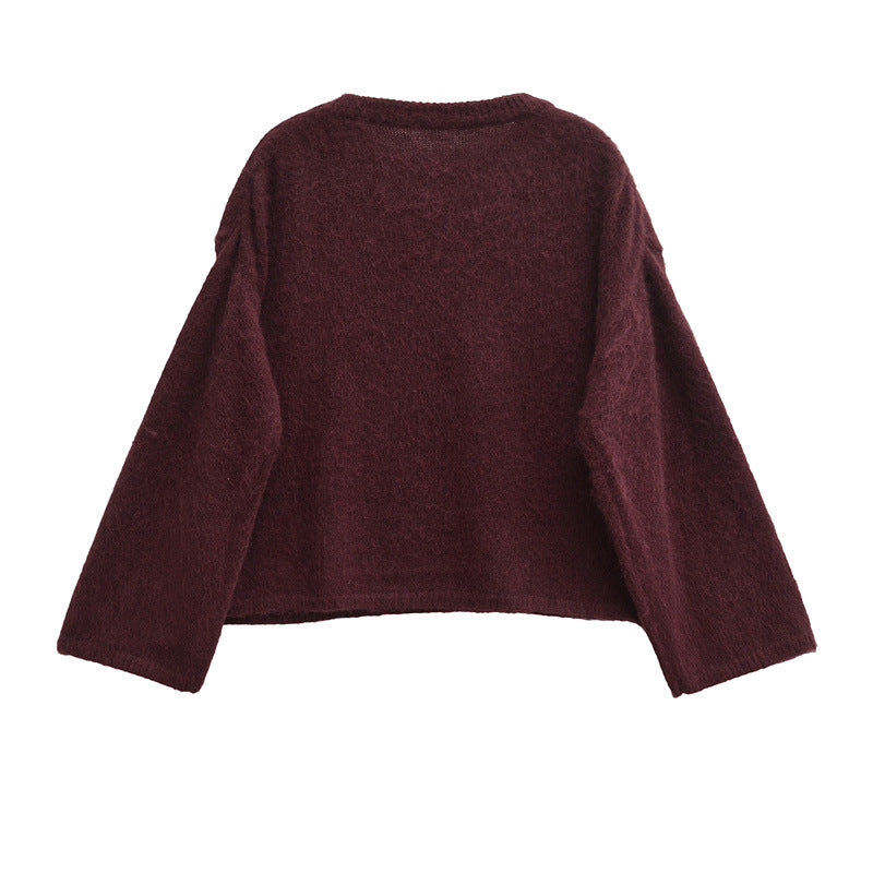 Damen Grobstrickpullover mit lässigem Schnitt und weitem Rundhalsausschnitt R&B