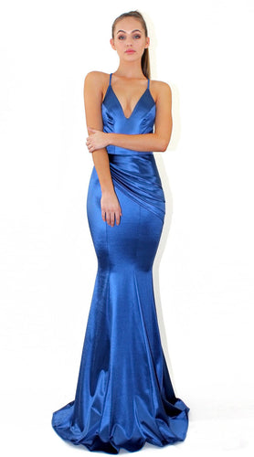 Damen elegantes Abendkleid mit tiefem V-Ausschnitt und körperbetontem Schnitt R&B