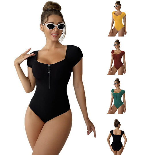 Damen Styling Einteiler Badeanzug mit Reißverschluss R&B