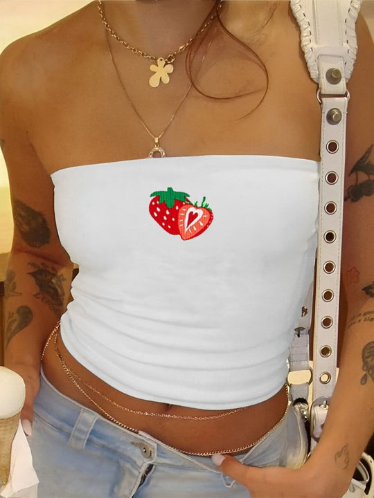 Damen Bandeau-Oberteil mit fruchtigem Motiv und figurbetontem Schnitt R&B