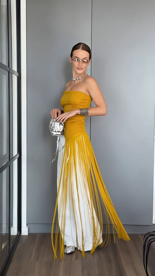 Damen Maxikleid mit schimmerndem Fransen-Design R&B