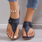 Damen Komfortable Zehentrenner-Sandalen mit floralem Akzent und ergonomischem Fußbett R&B