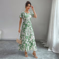 Damen Maxikleid mit tropischem Print und Rüschendetails R&B