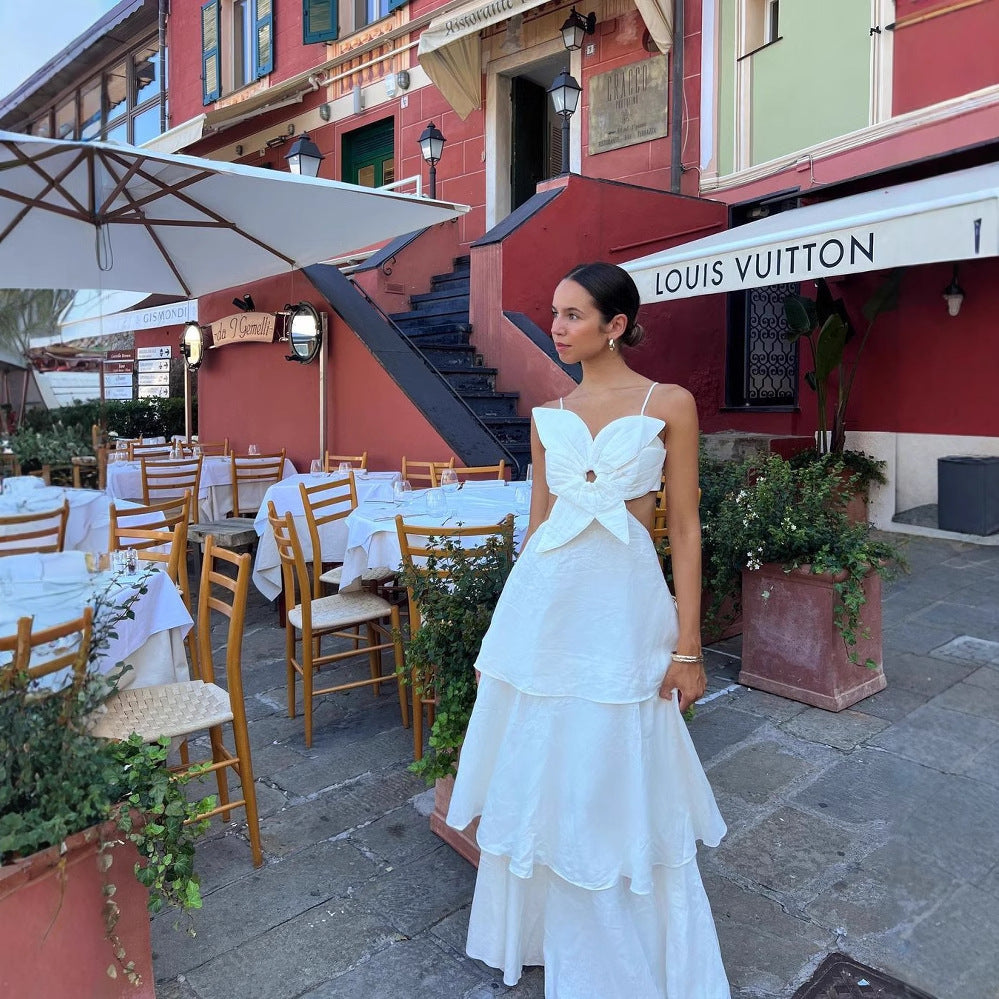 Damen Maxikleid mit raffiniertem Rüschendesign und verspieltem Schleifendetail R&B
