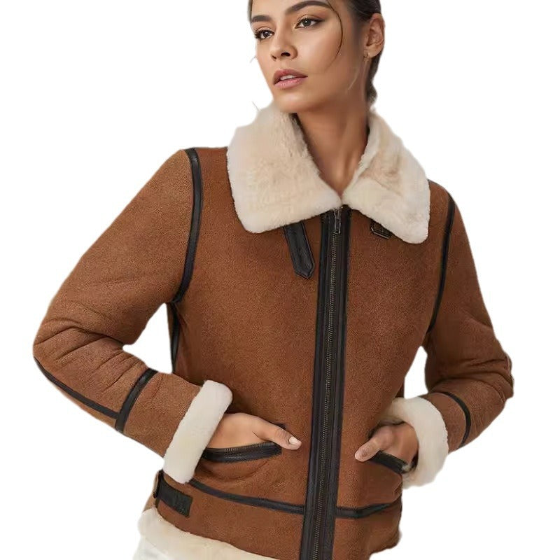 Damen trendige Faux-Fur-Jacke mit lässigem Schnitt und praktischen Taschen R&B
