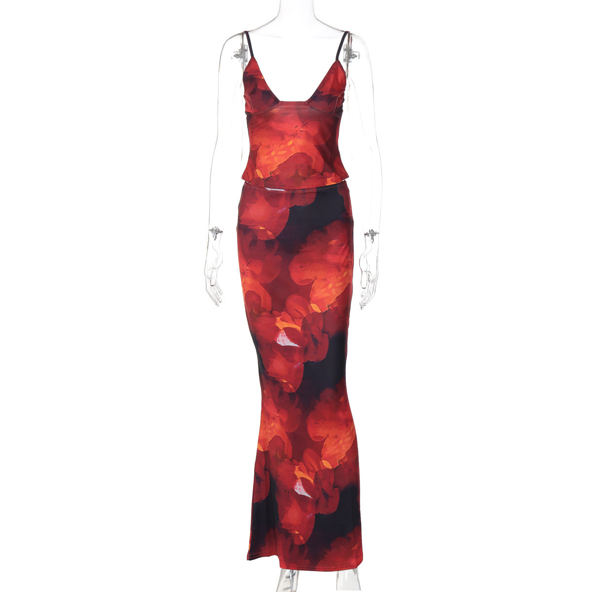 Damen Elegantes Maxikleid mit floralem Muster und Spaghetti-Trägern R&B