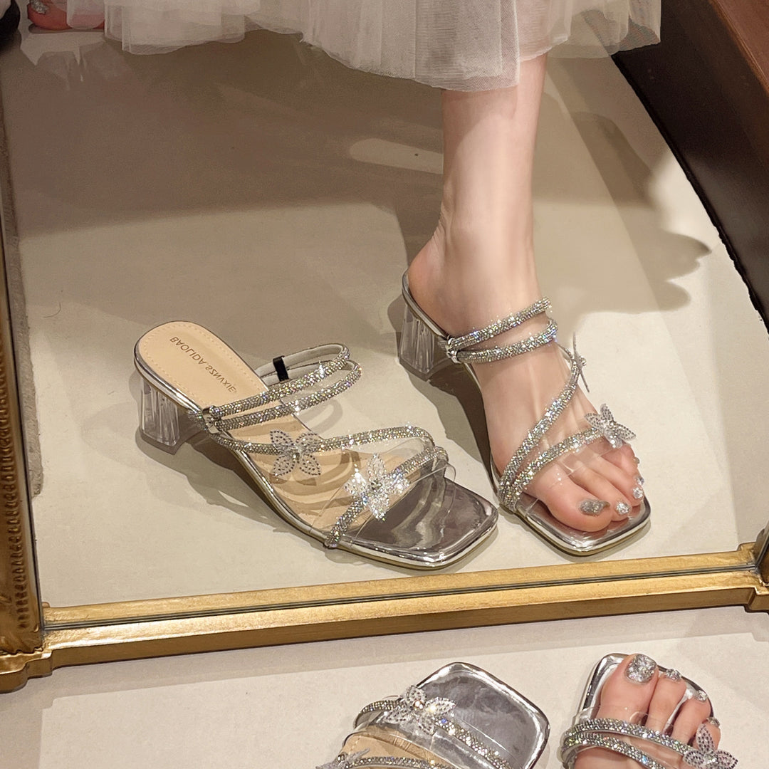 Damen Elegante und funkelnde Sandalen mit Blockabsatz R&B